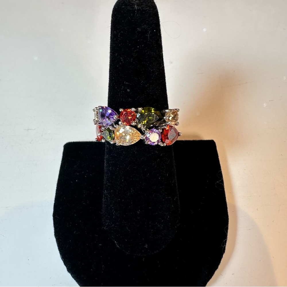 Sterling Silver Elegant Multicolor Gemstone Ring